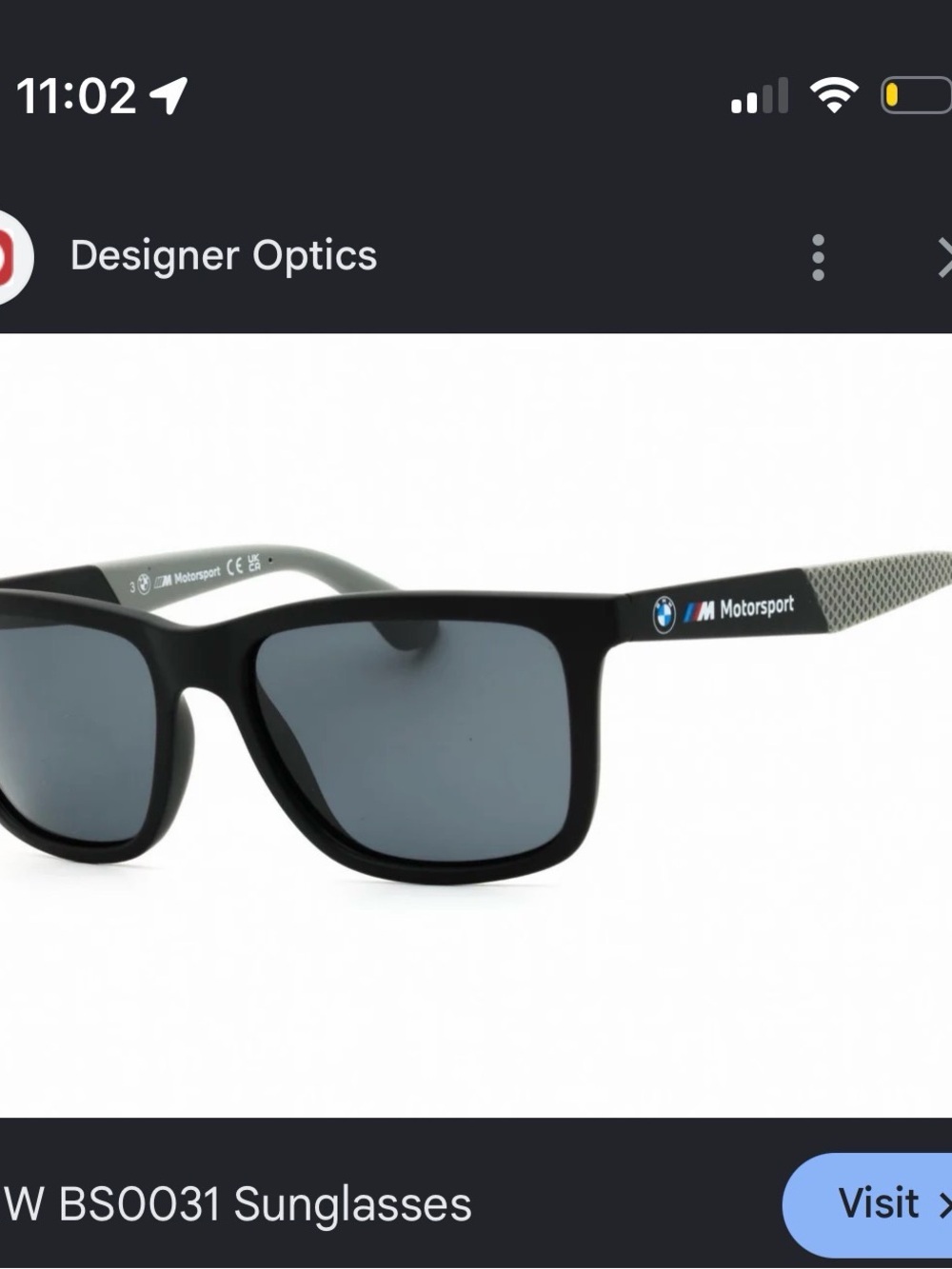 BMW Motorsport Matte Black Sunglasses with Dark Gray Lenses
